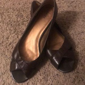 Brown leather flats